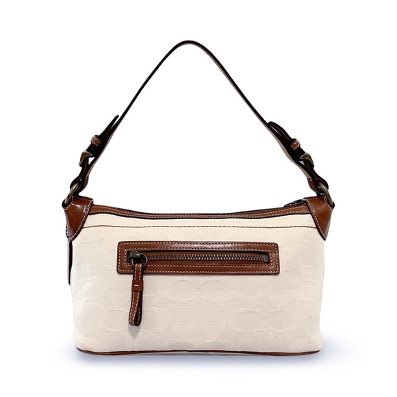 Coach Vintage Signature Striped Cream on Cream Jacquard & Brown Leather Baguette - Picture 5 of 7